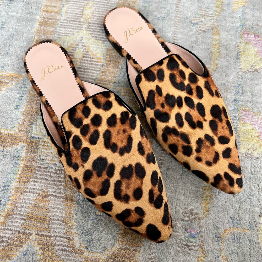 J Crew cheetah print calf hair slides size 7.5